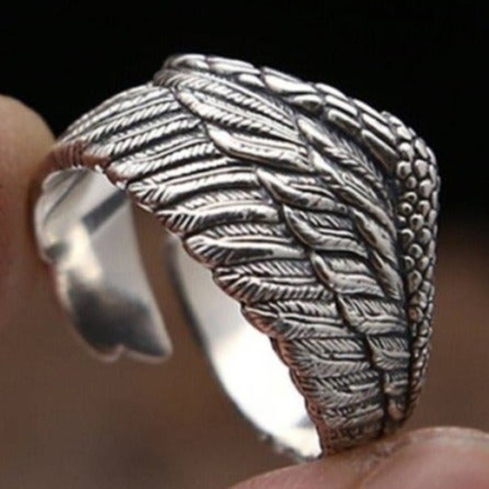 Alloy Ethnic Dainty Crooked Feather Carved Vintage Wings Ring